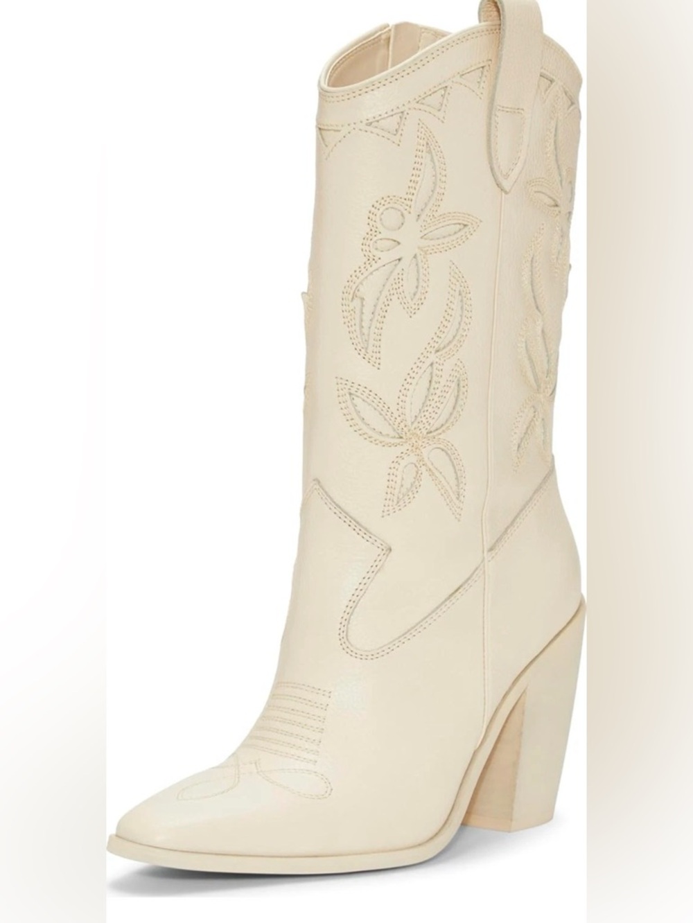 Vince Camuto Cream Western Embroidered Mid-Calf Boot